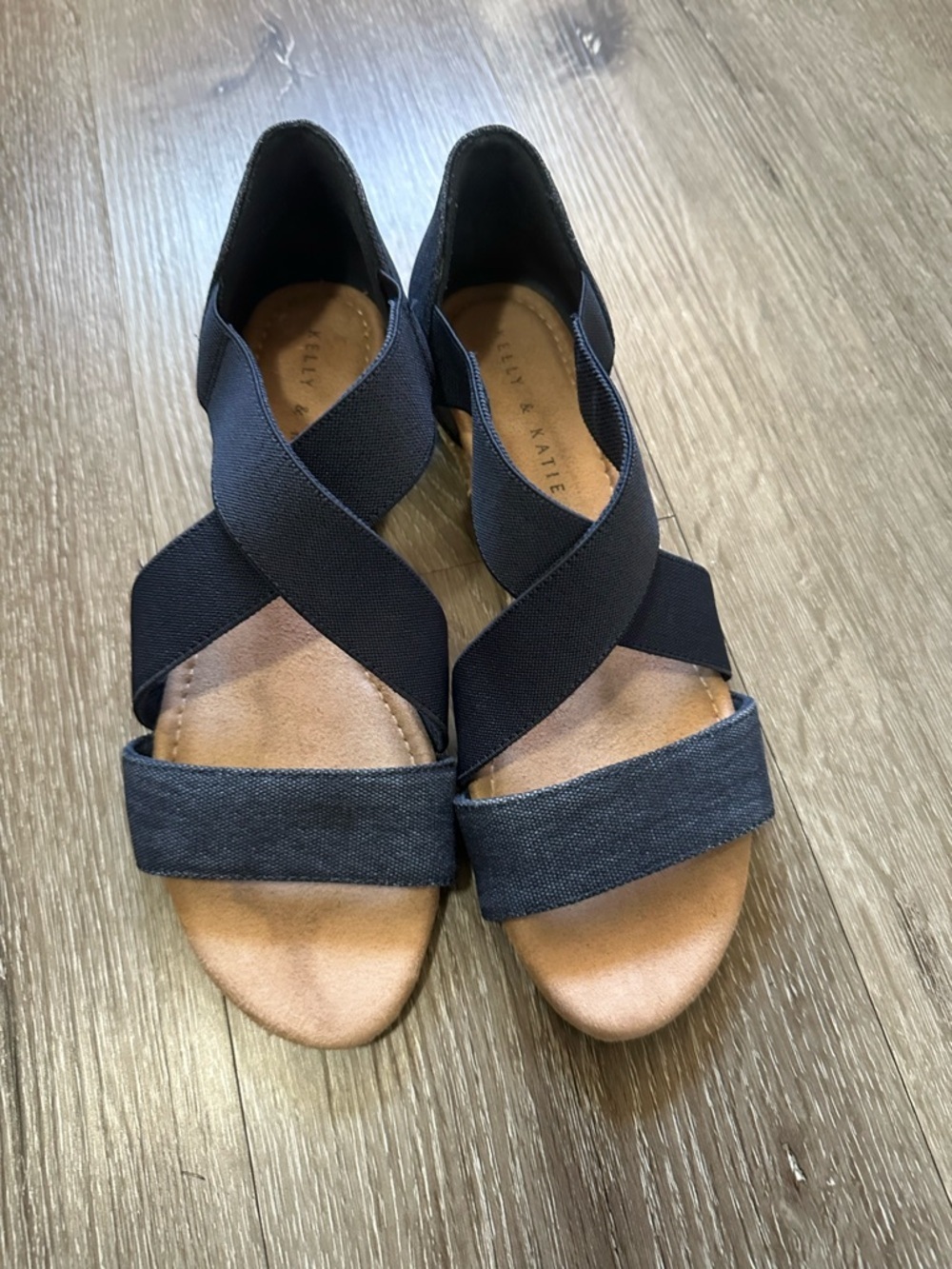 Kelly & Katie Navy Crisscross Elastic Wedge Sandal - Picture 2 of 7